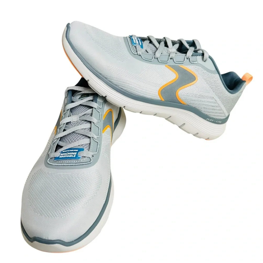 Skechers Flex Lite Air Cooled Memory Foam Men’s Shoes Gray Orange Size 10